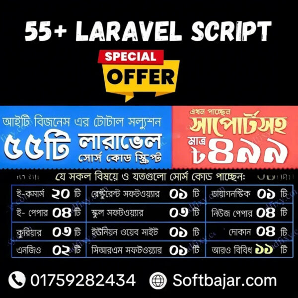 ৫৫+ প্রিমিয়াম Laravel স্ক্রিপ্ট বন্ডেল আধুনিক আইটি ব্যবসার জন্য