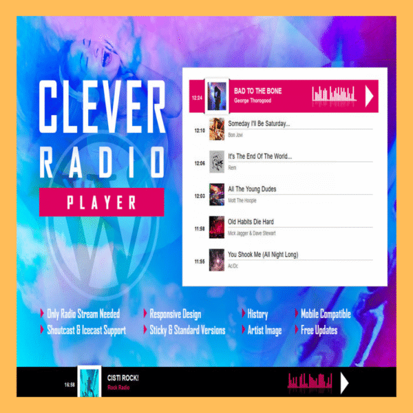 CLEVER – Modern HTML5 Radio Player with History Tracking for WordPress